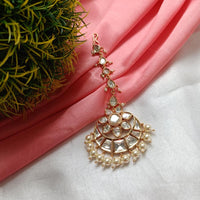 Arham Gold Plated Polki Kundan And Pearl Beads Maangtikka