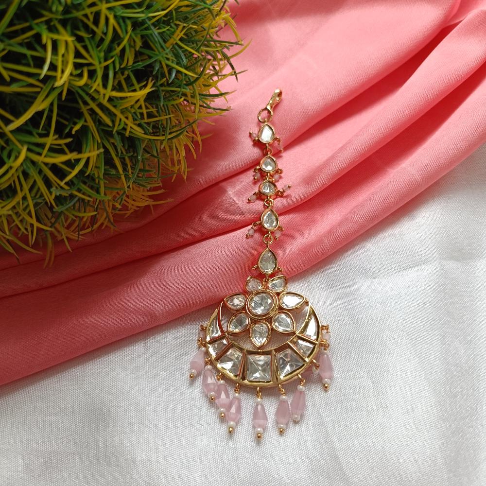 Arham Gold Plated Polki Kundan And Pearl Beads Maangtikka