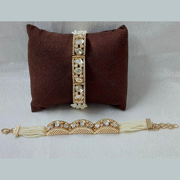 JewelTreeTz Gold Plated Uncut Polki Kundan Stone Bracelet