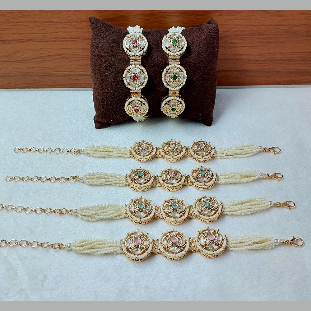 JewelTreeTz Gold Plated Uncut Polki Kundan Stone Bracelet