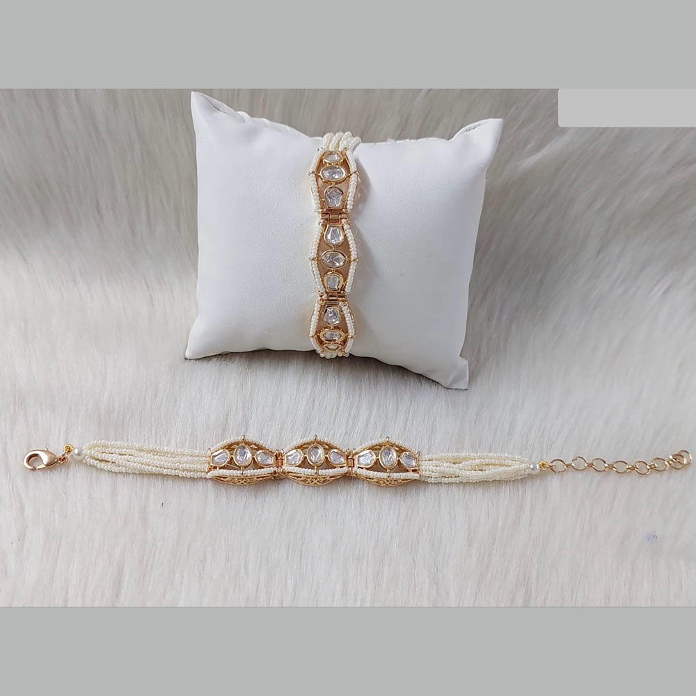 JewelTreeTz Gold Plated Uncut Polki Kundan Stone Bracelet