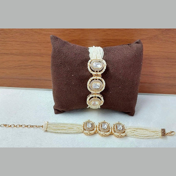 JewelTreeTz Gold Plated Uncut Polki Kundan Stone Bracelet