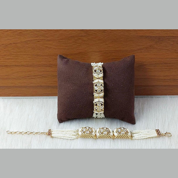 JewelTreeTz Gold Plated Uncut Polki Kundan Stone Bracelet