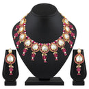 Mahi Traditional Necklace Set Adjustale Finger Ring with Red Kundan & Meenakari Work for Women (VNCJ4009)