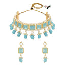 Mahi Traditional Necklace Set Adjustale Finger Ring with Blue Kundan & Crystals for Women (VNCJ4010)