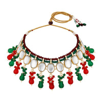 Mahi Traditional Necklace Set Adjustale Finger Ring with Multicolor Kundan for Women (VNCJ4020)