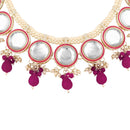 Mahi Traditional Necklace Set Adjustale Finger Ring with Red Kundan & Crystals for Women (VNCJ4026)