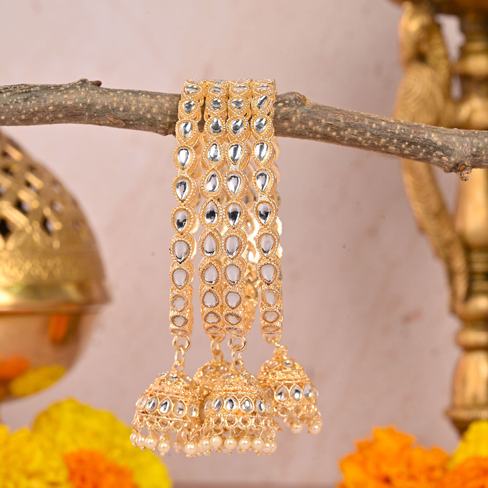 Wedding Chuda Gold Plated Kundan Stone And Pearl Bangles Set