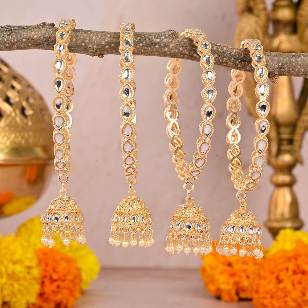 Wedding Chuda Gold Plated Kundan Stone And Pearl Bangles Set