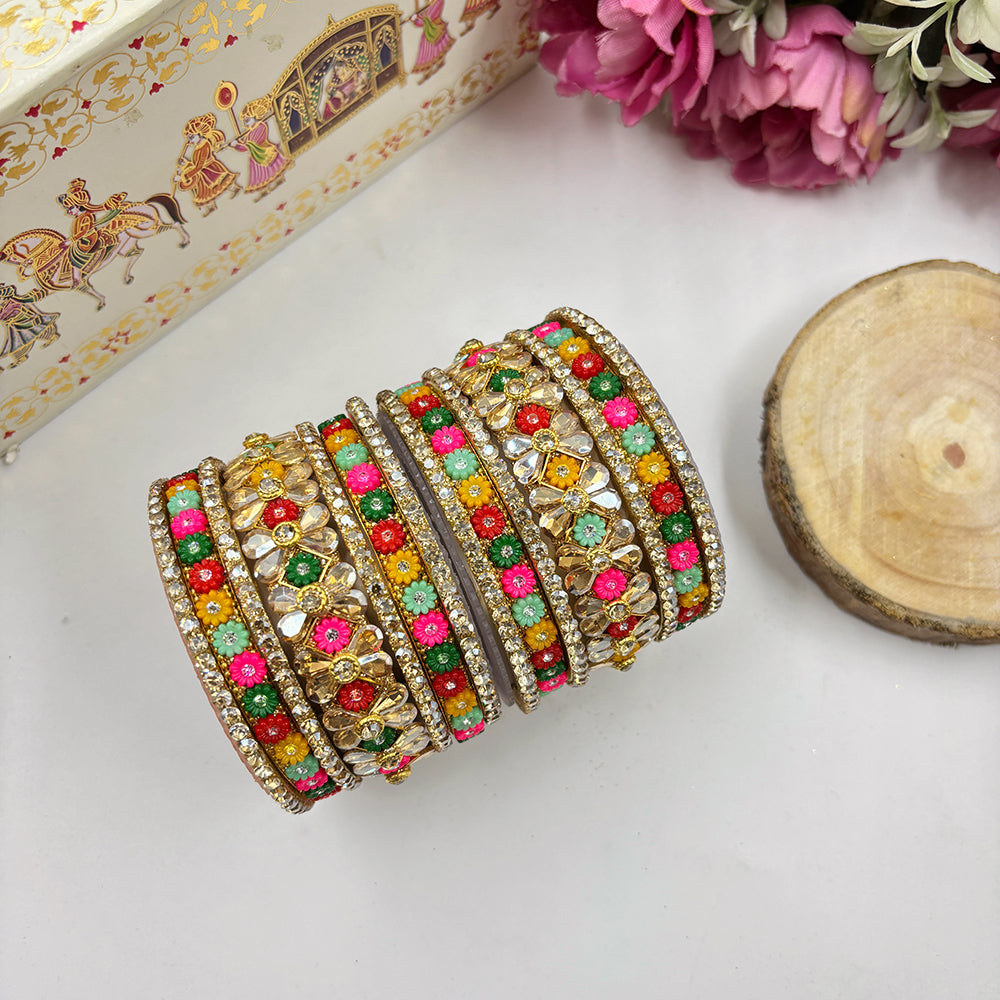 Wedding Chuda Gold Plated Crystal Stone Bangles Set