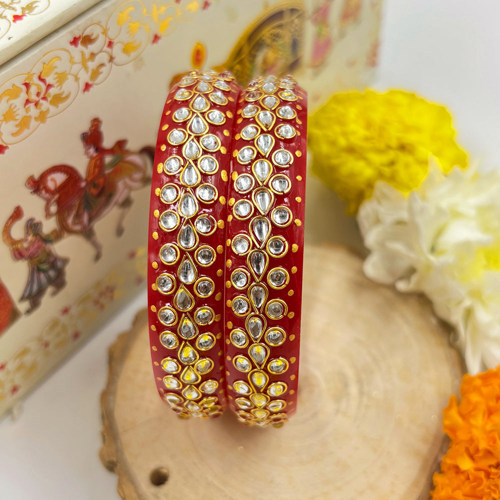 Wedding Chuda Gold Plated Kundan Stone Bangles Set