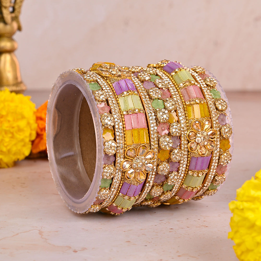 Wedding Chuda Gold Plated Crystal Stone And Austrian Stone Bangles Set