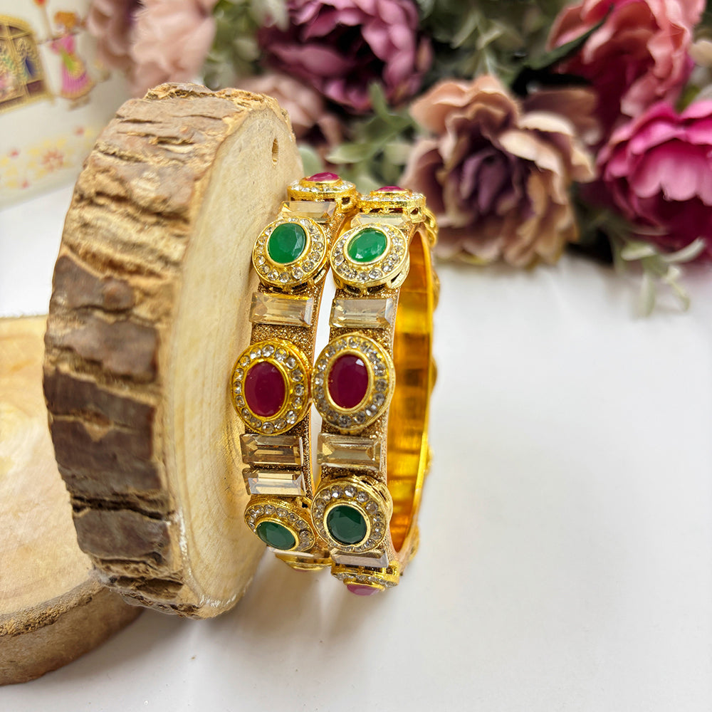 Wedding Chuda Gold Plated Austrian Stone And Pota Stone Bangles Set