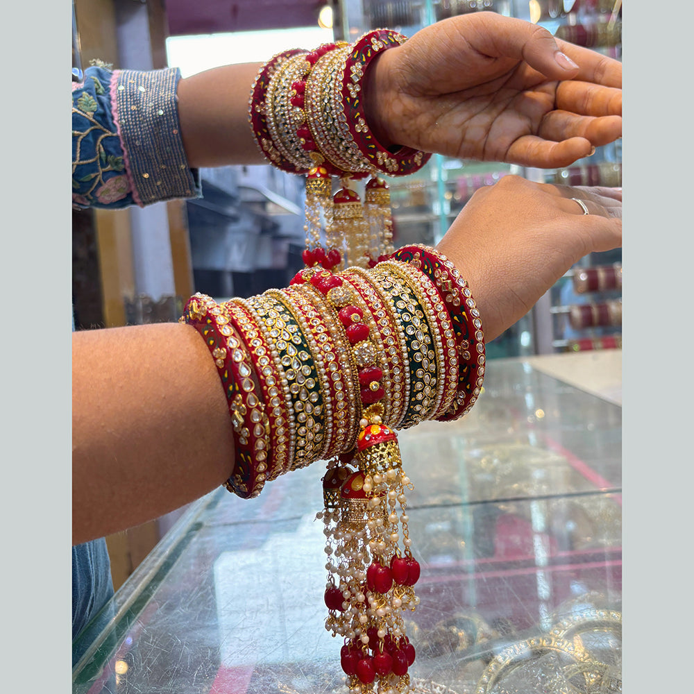 Wedding Chuda Gold Plated Kundan Stone And Pearl Bangles Set