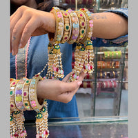 Wedding Chuda Gold Plated Crystal And Pearl Bridal Bangles Set