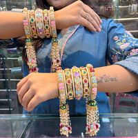Wedding Chuda Gold Plated Crystal And Pearl Bridal Bangles Set