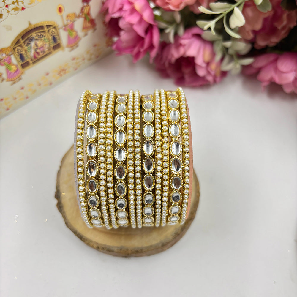 Wedding Chuda Gold Plated Kundan Stone And Pearl Bangles Set