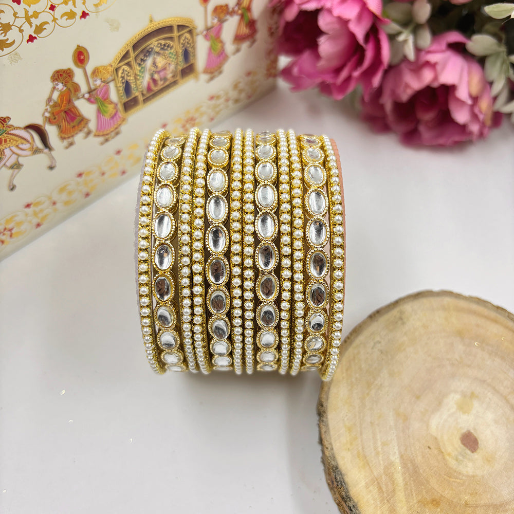 Wedding Chuda Gold Plated Kundan Stone And Pearl Bangles Set