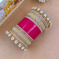 Wedding Chuda Gold Plated Austrian Stone And Pearl Acrylic Bangles Set