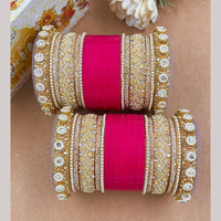 Wedding Chuda Gold Plated Austrian Stone And Pearl Acrylic Bangles Set