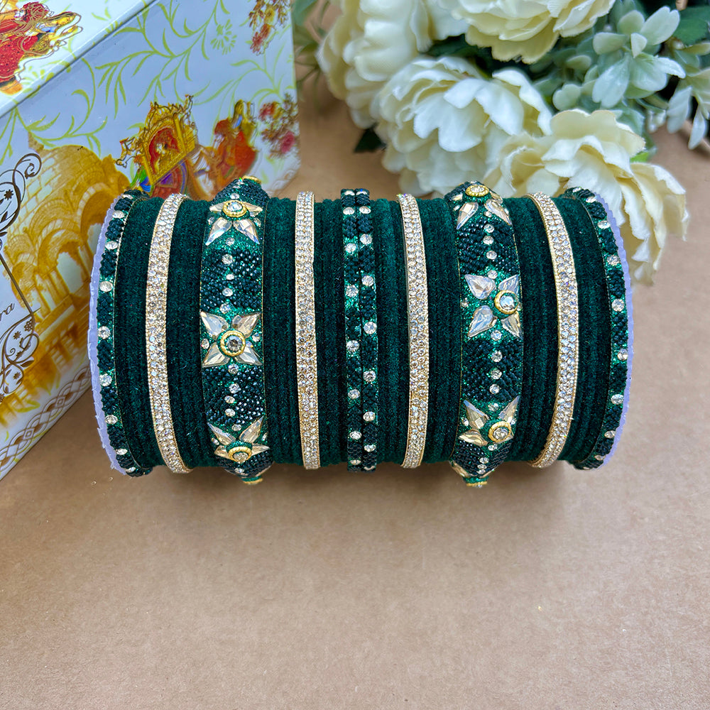 Wedding Chuda Gold Plated Austrian Stone Velvet Bridal Bangles Set