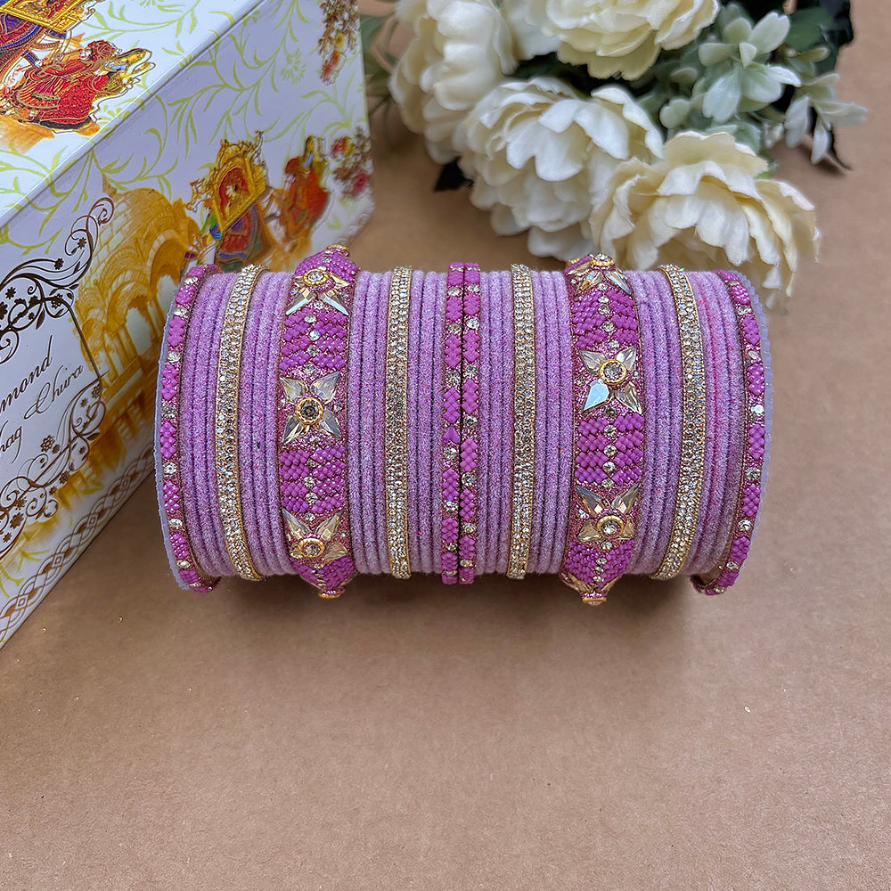 Wedding Chuda Gold Plated Austrian Stone Velvet Bridal Bangles Set