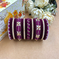 Wedding Chuda Gold Plated Austrian Stone Velvet Bridal Bangles Set
