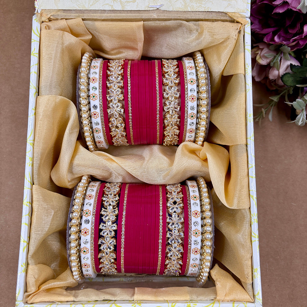 Wedding Chuda Gold Plated American Diamond Acrylic Bridal Bangles Set