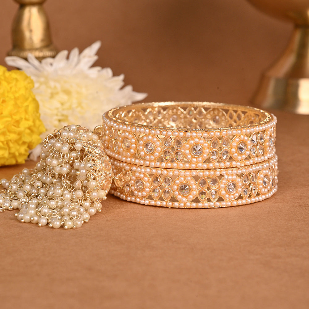 Wedding Chuda Gold Plated Crystal Stone And Austrian Stone Bangles Set