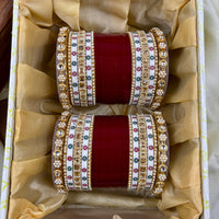 Wedding Chuda Gold Plated Kundan Stone And Pearls Bangles Set