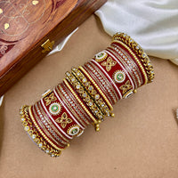 Wedding Chuda Gold Plated Kundan Stone And Austrian Stone Pearl Bangles Set