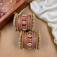 Wedding Chuda Gold Plated Kundan Stone And Austrian Stone Pearl Bangles Set