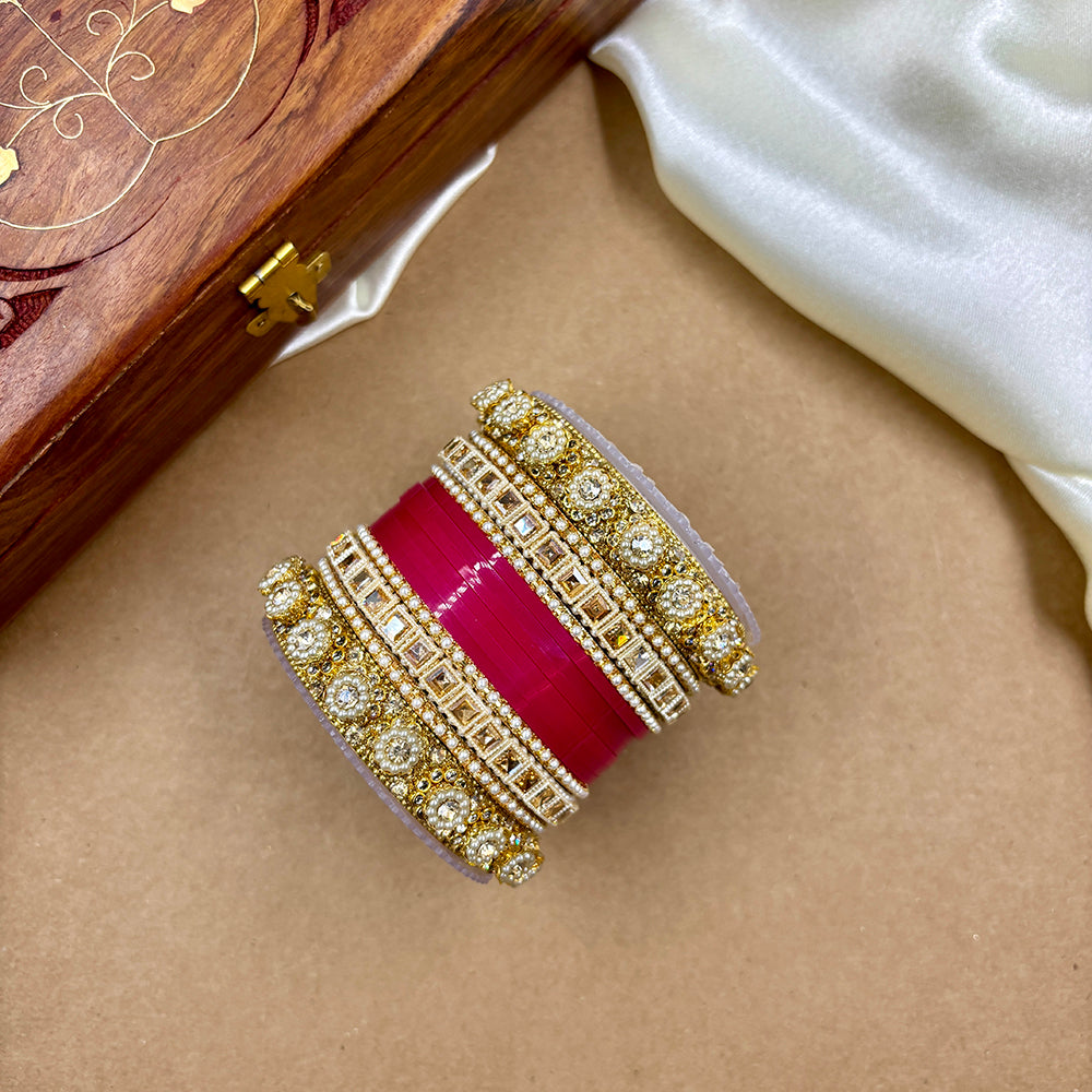 Wedding Chuda Gold Plated Austrian Stone And Pearl Bangles Set