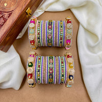 Wedding Chuda Gold Plated Kundan Stone And Austrian Stone Pearl Bangles Set