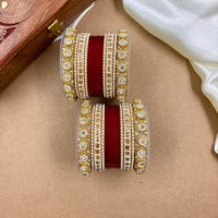 Wedding Chuda Gold Plated Crystal Stone And Pearl Acrylic Bangles Set