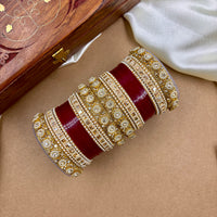Wedding Chuda Gold Plated Crystal Stone And Pearl Acrylic Bangles Set