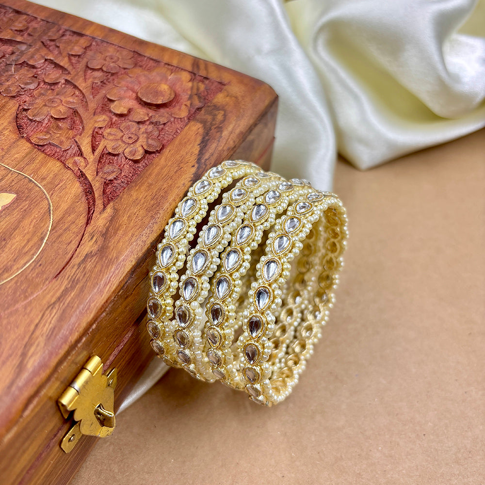 Wedding Chuda Gold Plated Kundan Stone And Pearls Bangles Set