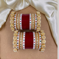 Wedding Chuda Gold Plated Kundan Stone And Pearl Acrylic Bangles Set