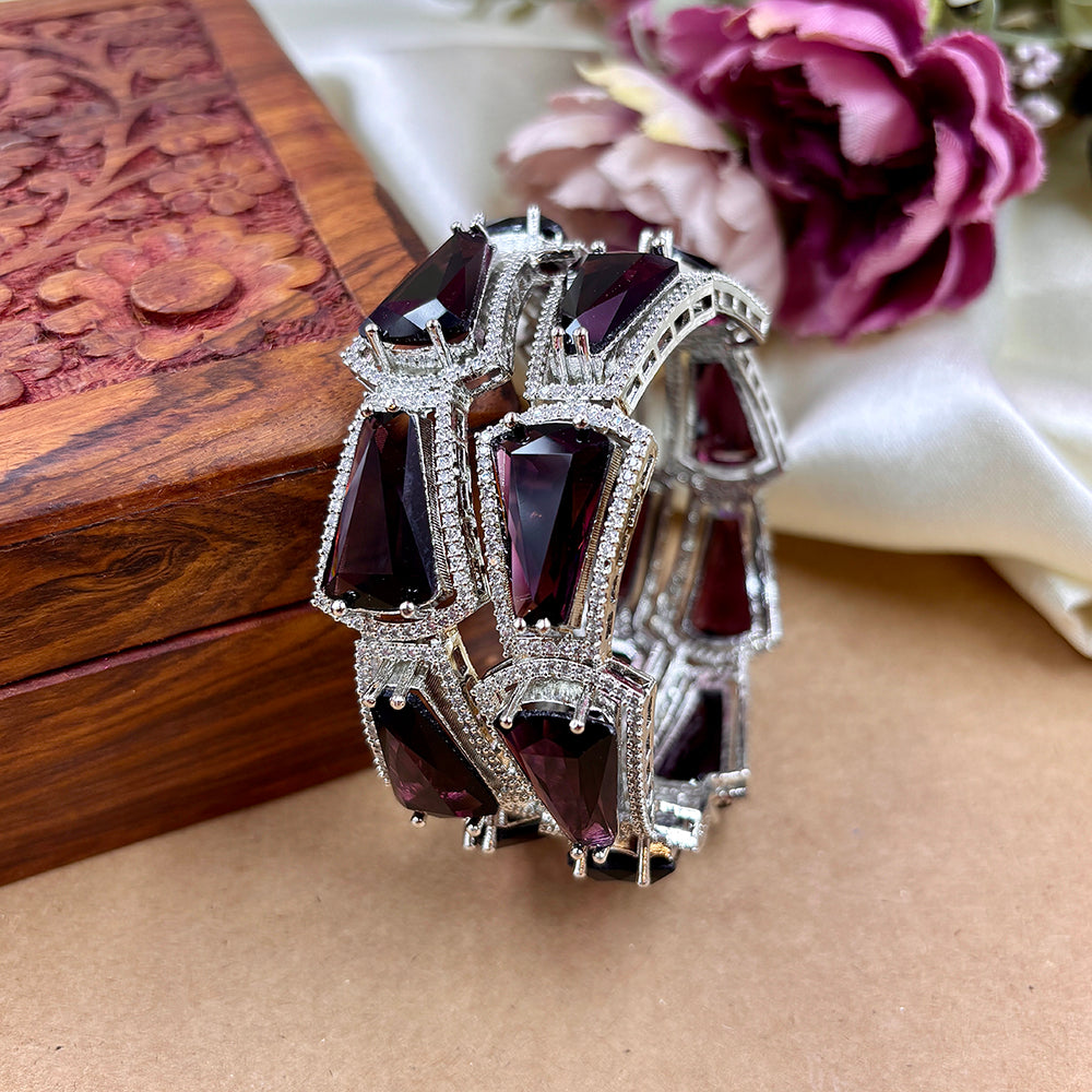 Wedding Chuda Silver Plated American Diamond Bangles Set