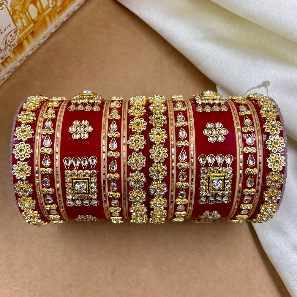 Wedding Chuda Gold Plated Kundan And Austrian Stone Acrylic Bangles Set