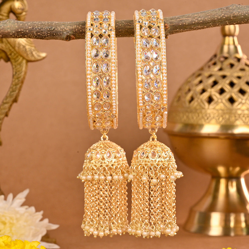Wedding Chuda Gold Plated Crystal Stone And Pearl Bangles Set