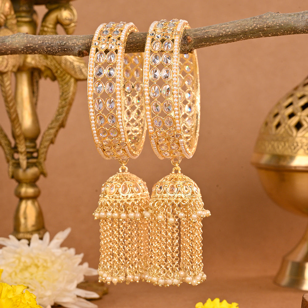 Wedding Chuda Gold Plated Crystal Stone And Pearl Bangles Set