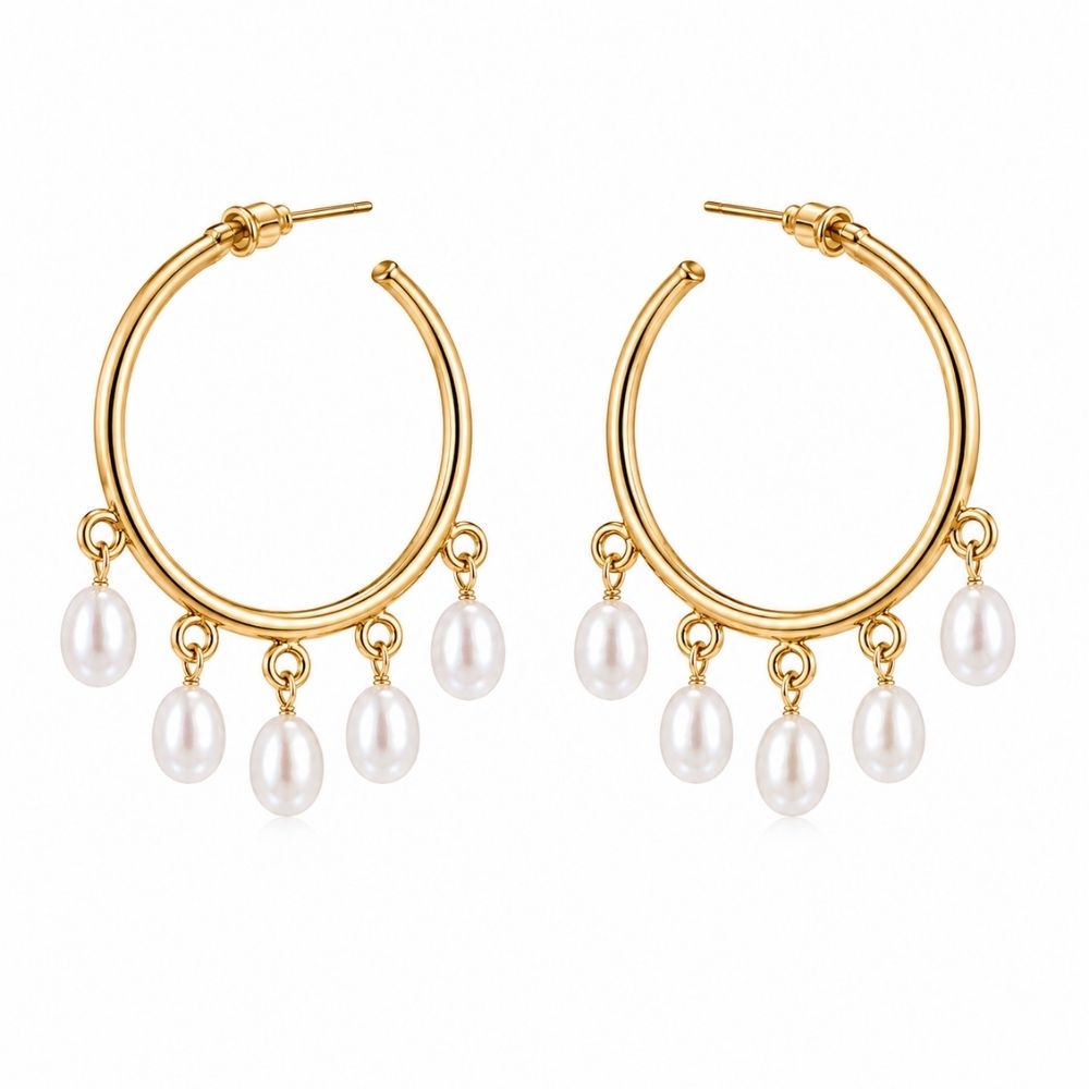 Etnico Fashion Gold Plated Anti Tarnish Faux Pearl Hoop Earrings for Women & Girls Lightweight Hoop Drop Earrings (WE004W)