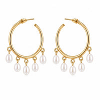 Etnico Fashion Gold Plated Anti Tarnish Faux Pearl Hoop Earrings for Women & Girls Lightweight Hoop Drop Earrings (WE004W)