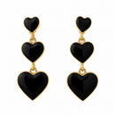Etnico Fashion Gold Plated Anti Tarnish Triple Heart Design Drop Earrings with Black Enamel for Women & Girls Lightweight Fashion Jewellery (WE008B)