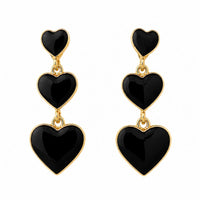Etnico Fashion Gold Plated Anti Tarnish Triple Heart Design Drop Earrings with Black Enamel for Women & Girls Lightweight Fashion Jewellery (WE008B)
