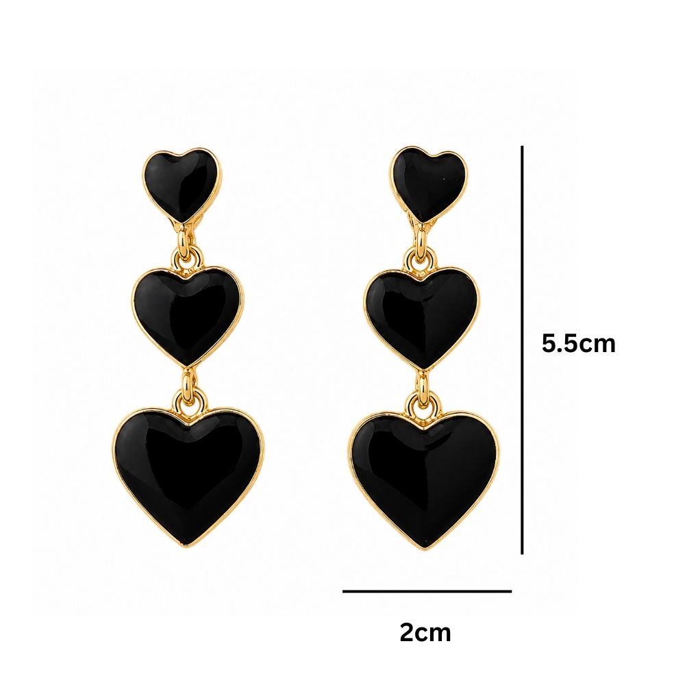 Etnico Fashion Gold Plated Anti Tarnish Triple Heart Design Drop Earrings with Black Enamel for Women & Girls Lightweight Fashion Jewellery (WE008B)