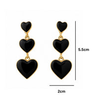Etnico Fashion Gold Plated Anti Tarnish Triple Heart Design Drop Earrings with Black Enamel for Women & Girls Lightweight Fashion Jewellery (WE008B)