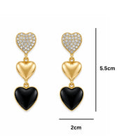 Etnico Fashion Gold Plated Anti Tarnish Triple Heart Design Drop Earrings with American Diamond and Black Stone for Women & Girls Lightweight Fashion Jewellery (WE008)