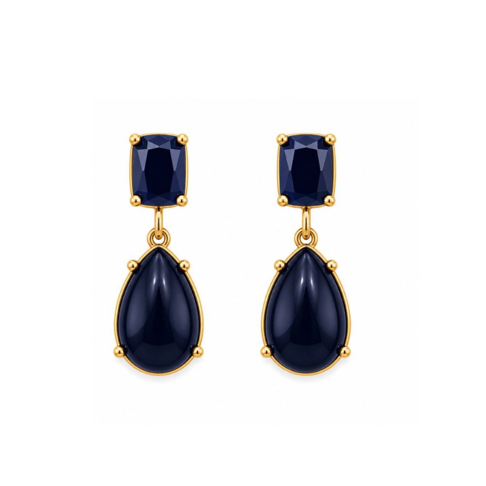 Etnico Fashion Gold Plated Anti Tarnish Blue Stone Drop Earrings for Women & Girls Teardrop Dangle Fashion Jewellery (WE014Bl)